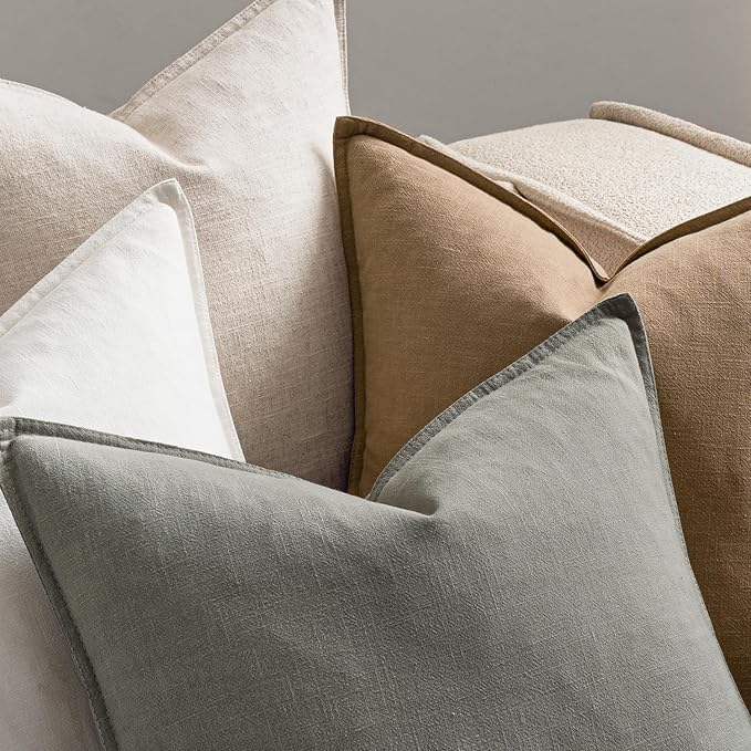 MIULEE Neutral Linen Pillow Covers Pack of 4 Decorative Natural Solid Throw - Image 6