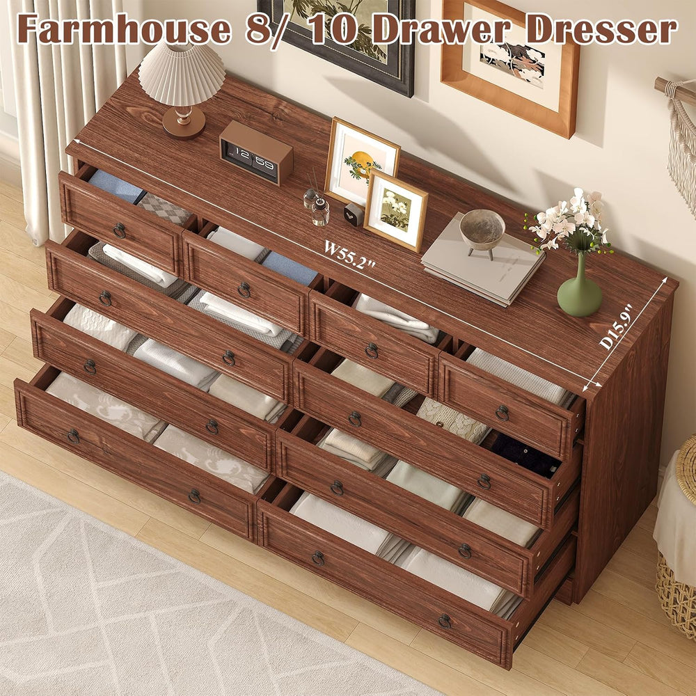 10 Drawers Dresser for Bedroom, 55.2 Inches Large Dressers Mid Century Modern...