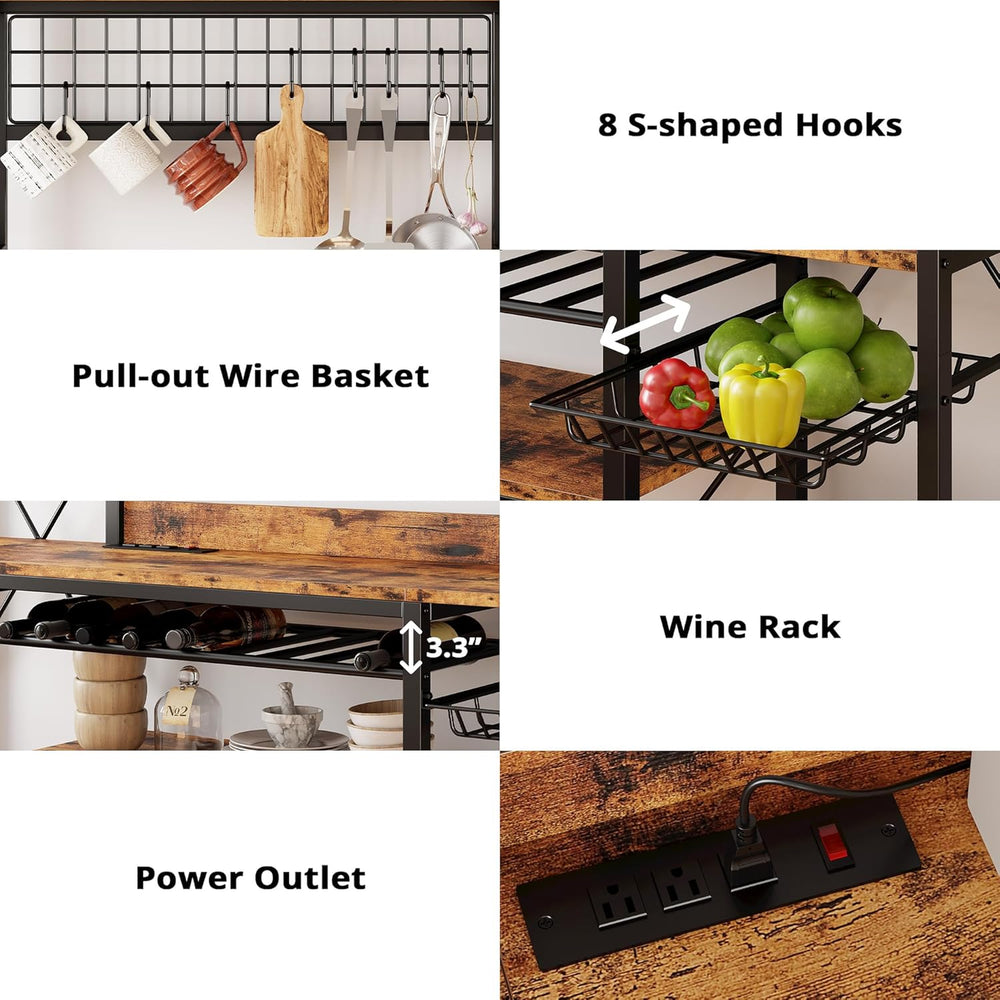 IRONCK 62.4-Inch Bakers Rack with Power Outlets and Wine Storage | 62.4-inch ...