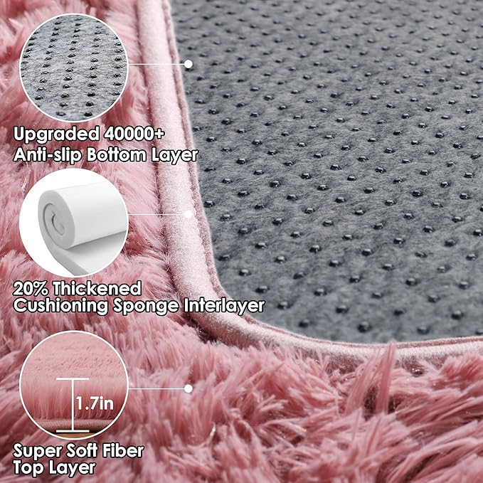 ONASAR Blush Runner Rugs for Bedroom Living Room, Fluffy 2x6 Bedside Hallway - Image 3