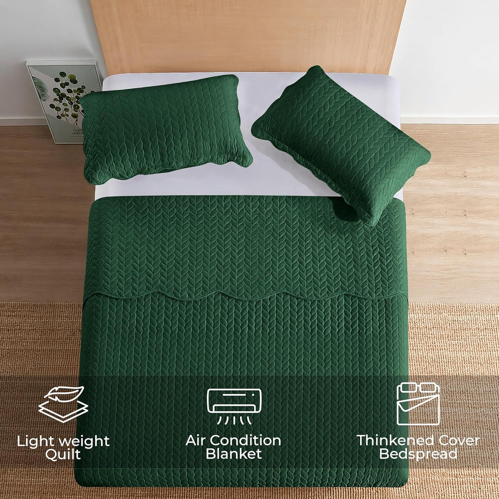King Quilt Set Bedspread Coverlet Bedding Leaf Emerald 106"x96"