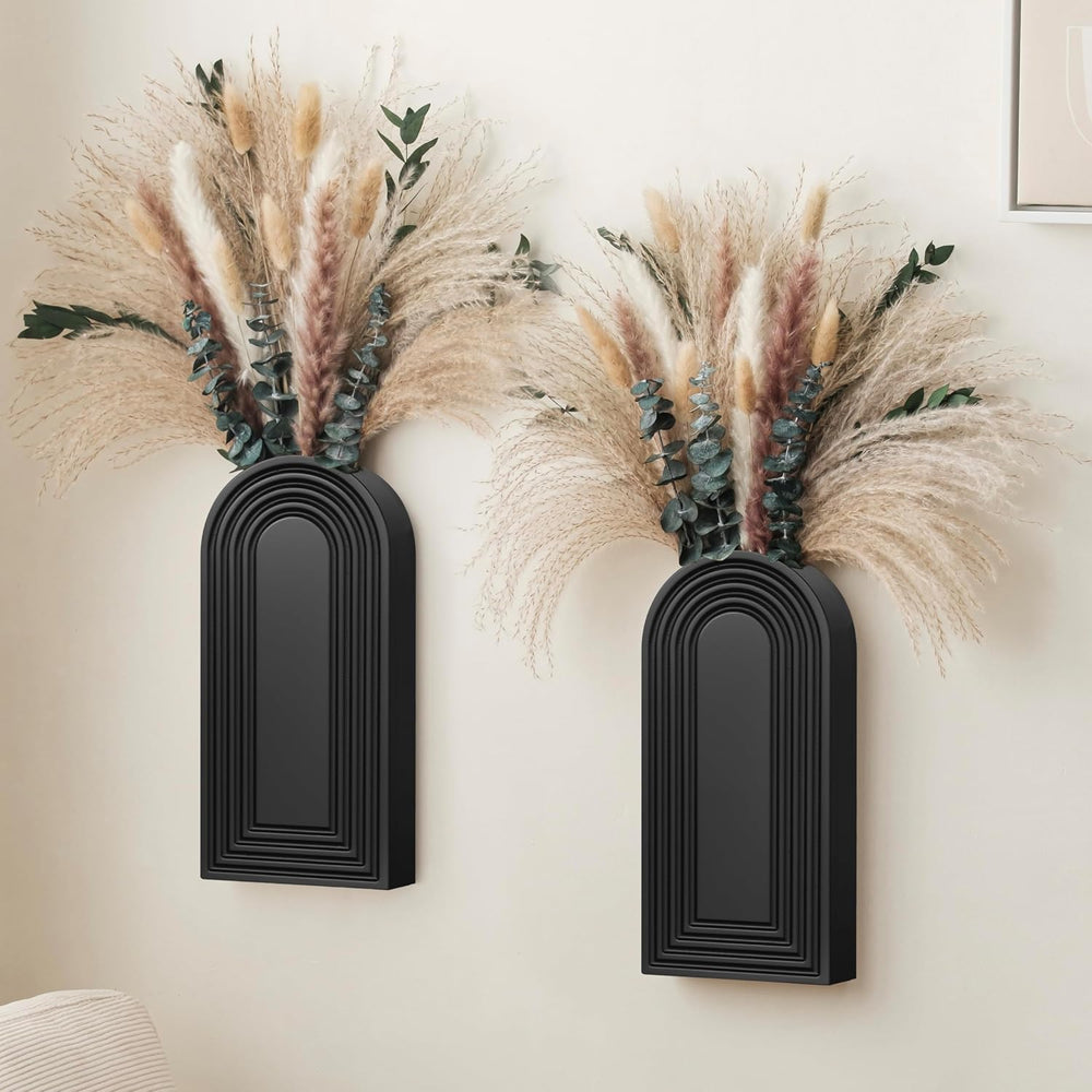 2 Pack Wooden Wall Vase Set with Pampas Grass Eucalyptus, Modern Farmhouse Bo...