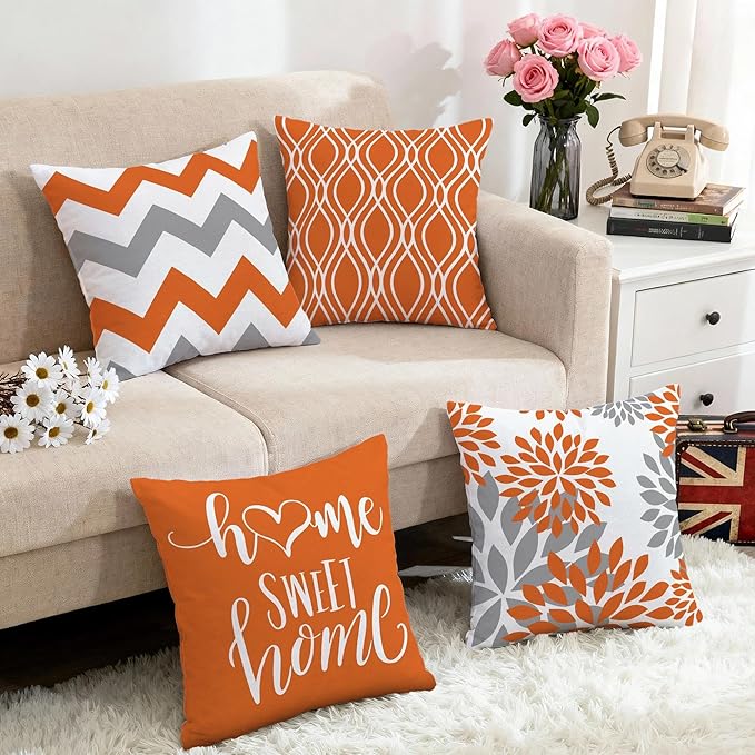 Hexagram Geometric Orange Pillow Covers 18x18 Set of 4, Decorative Outdoor Boho - Image 5