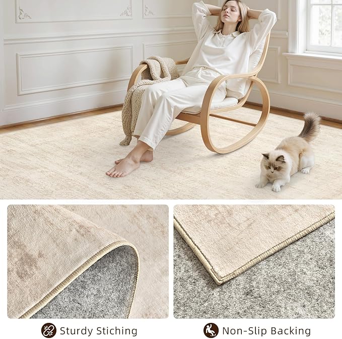 5x7 Area Rugs for Living Room: Vintage Boho Neutral Washable Rug Indoor Soft - Image 4