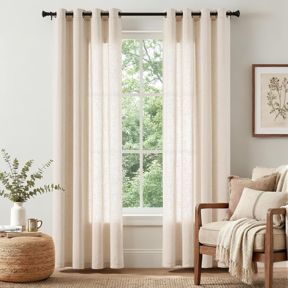 jinchan Linen Curtains 84 Inch Light Filtering Grommet 2 Panels Beige