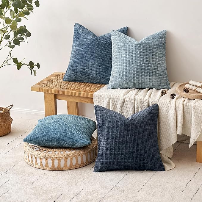 MIULEE Pack of 4 Couch Throw Pillow Covers 20x20 Inch Neutral Blue Soft - Image 5