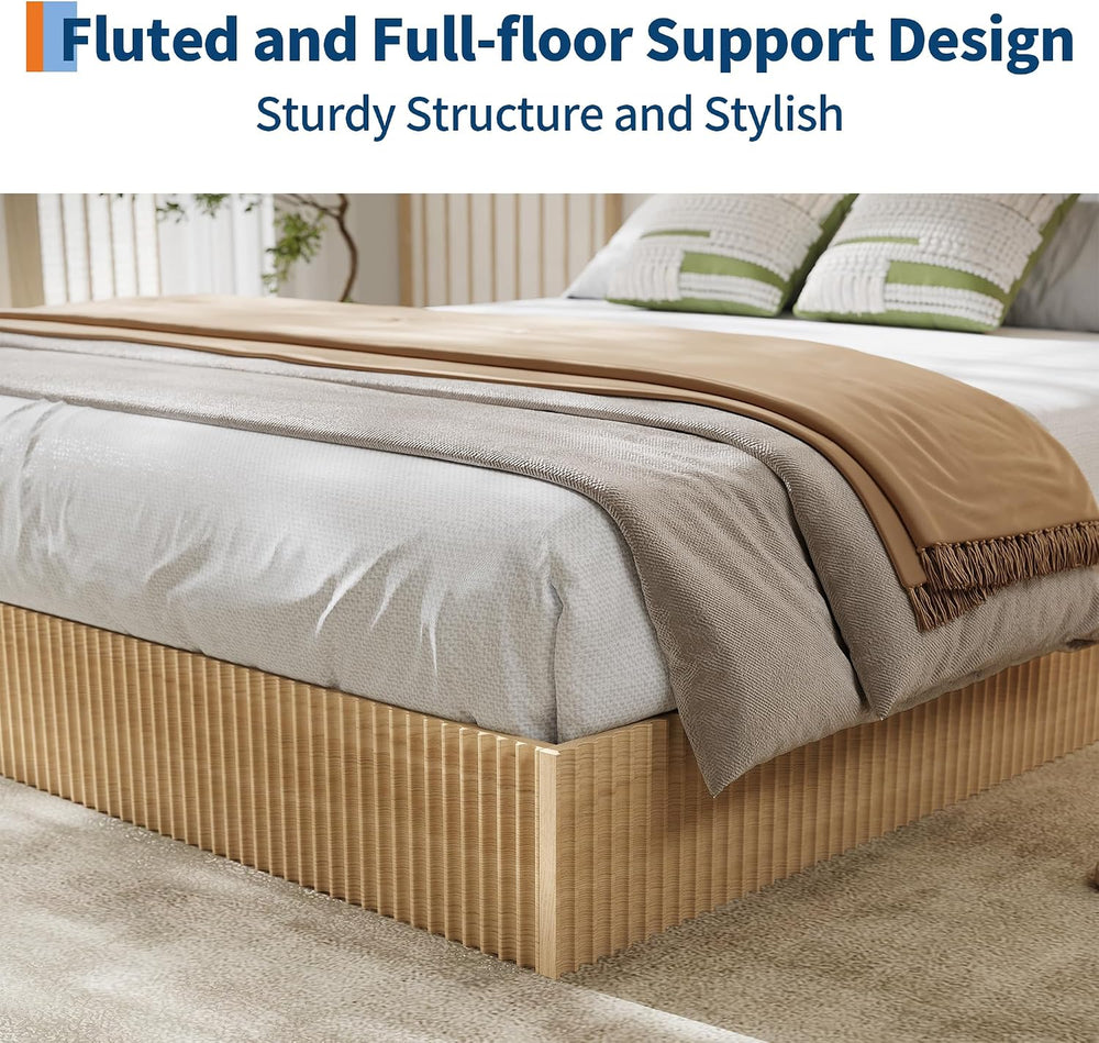 Garvee Queen Bed Frame, Wood Platform Bed with Fluted Design