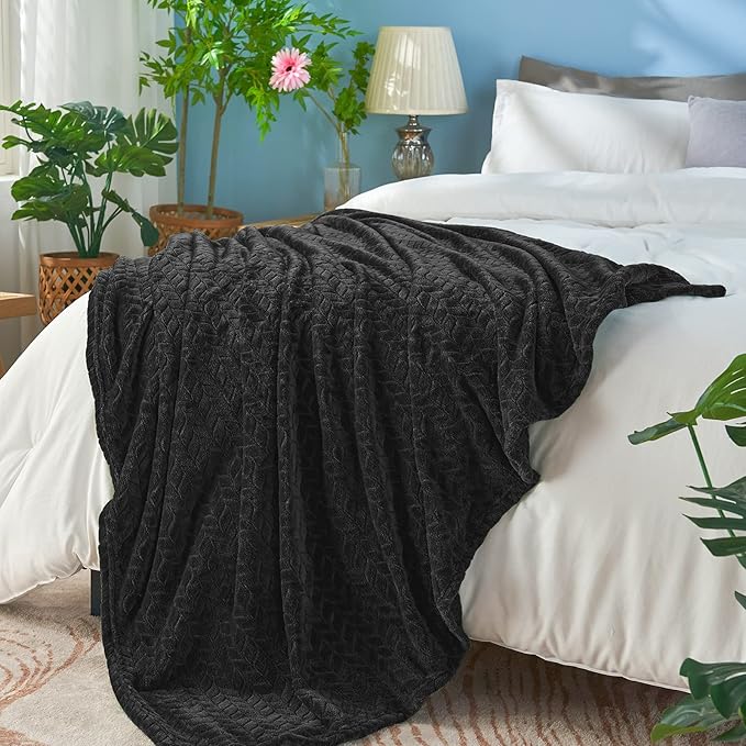 inhand Black Fleece Twin Blanket, Super Soft Flannel Cozy Blankets - Image 3