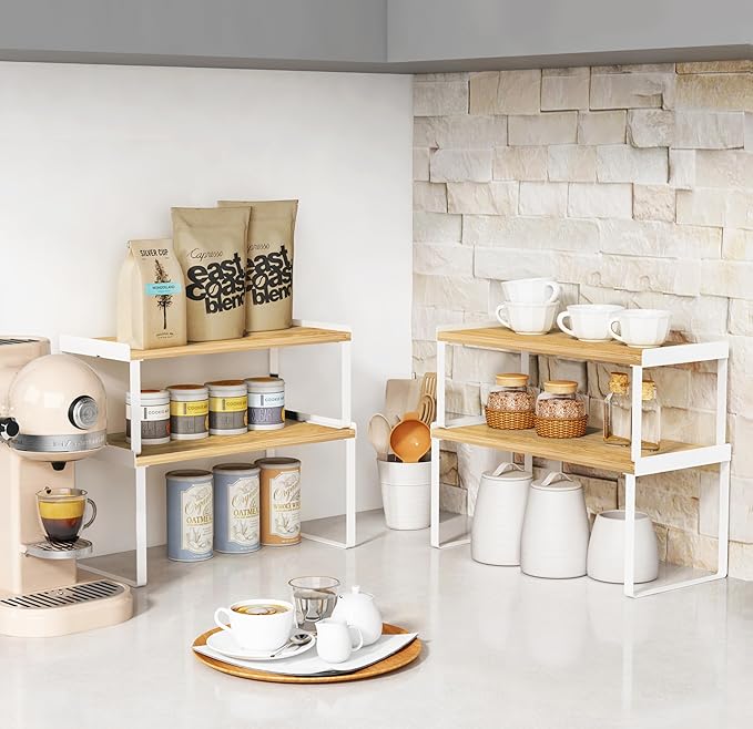 Goozii Kitchen Cabinet Organizer Shelf Set of 4, Large Stackable Pantry