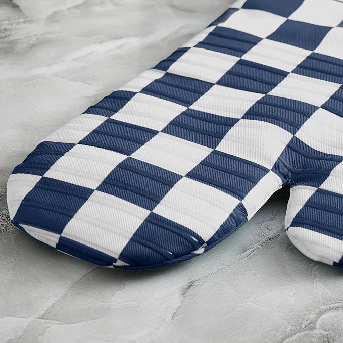 Ohocut Navy Blue Checkered Oven Mitts Heat Resistant, Vintage Retro - Image 5