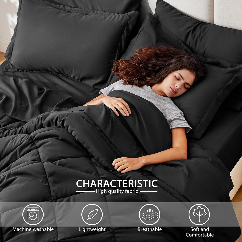 Love's cabin Full Comforter Set Black, 7 Pieces Full Bed in a Bag, All Se...