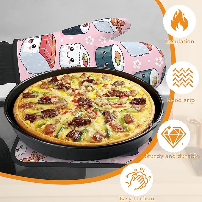 Cute Sushi Roll Japanese Oven Mitts and Pot Holders Set, Kitchen Decor Heat - Image 4