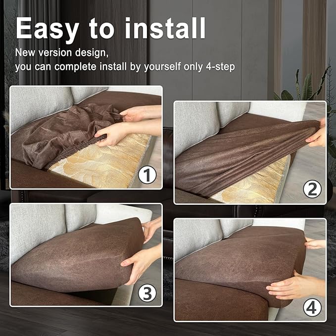 Leather Look Couch Cushion Covers Sofa Seat Slipcovers Sets Couches Furniture - Image 6