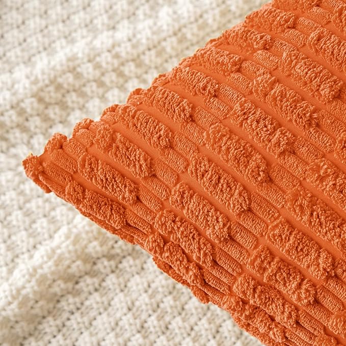 MIULEE Pack of 2 Orange Corduroy Decorative Pillow Covers 16x16 Inch Soft Boho - Image 2