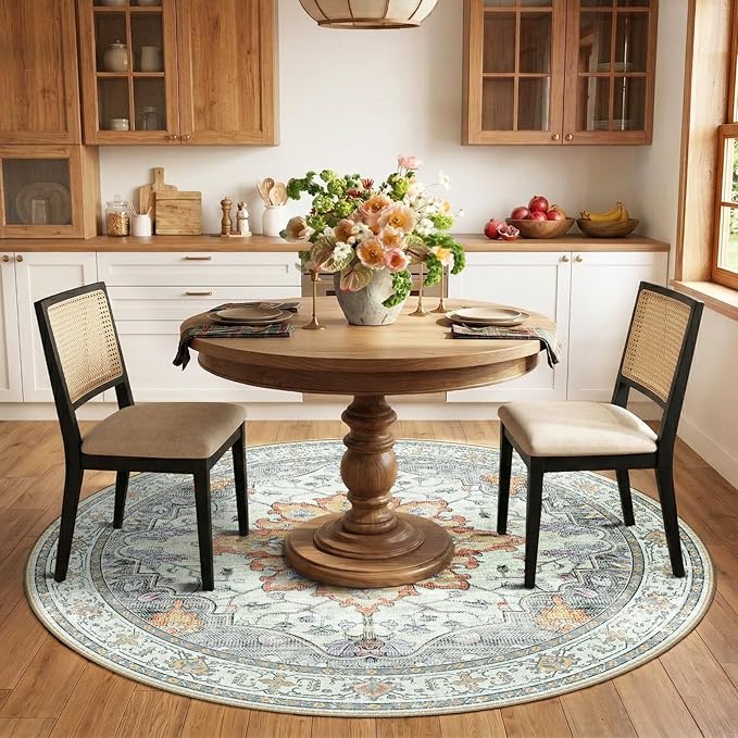 RELEANY Area Rugs 6ft Washable Non-Slip, Floral Vintage Distress Print Pattern - Image 2