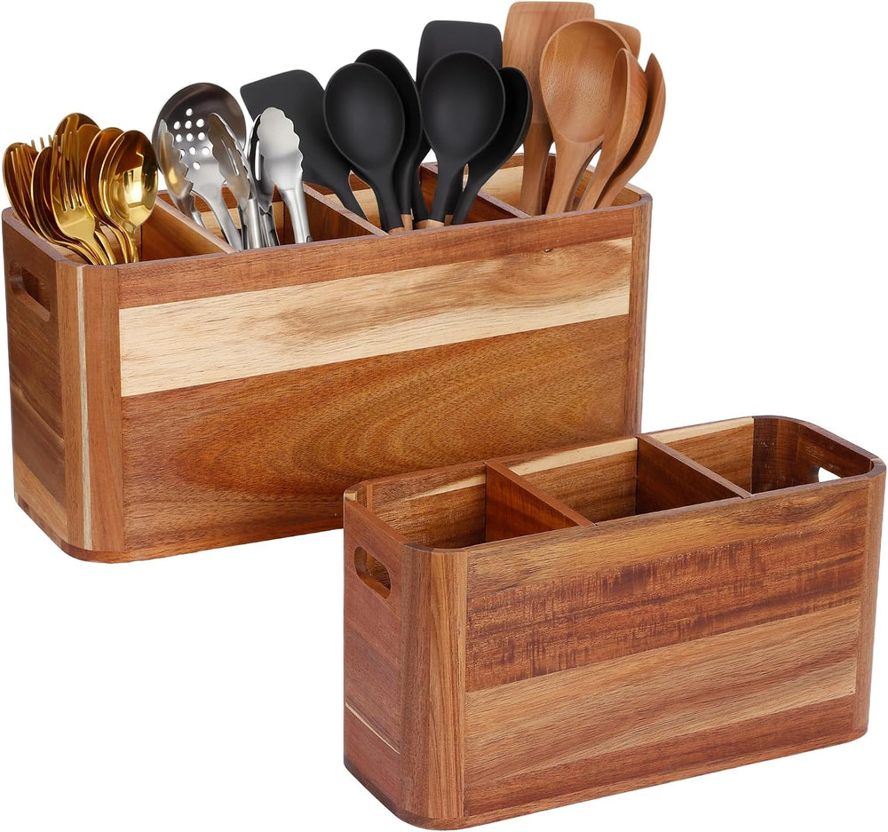 2PC Wooden Kitchen Utensil Holder