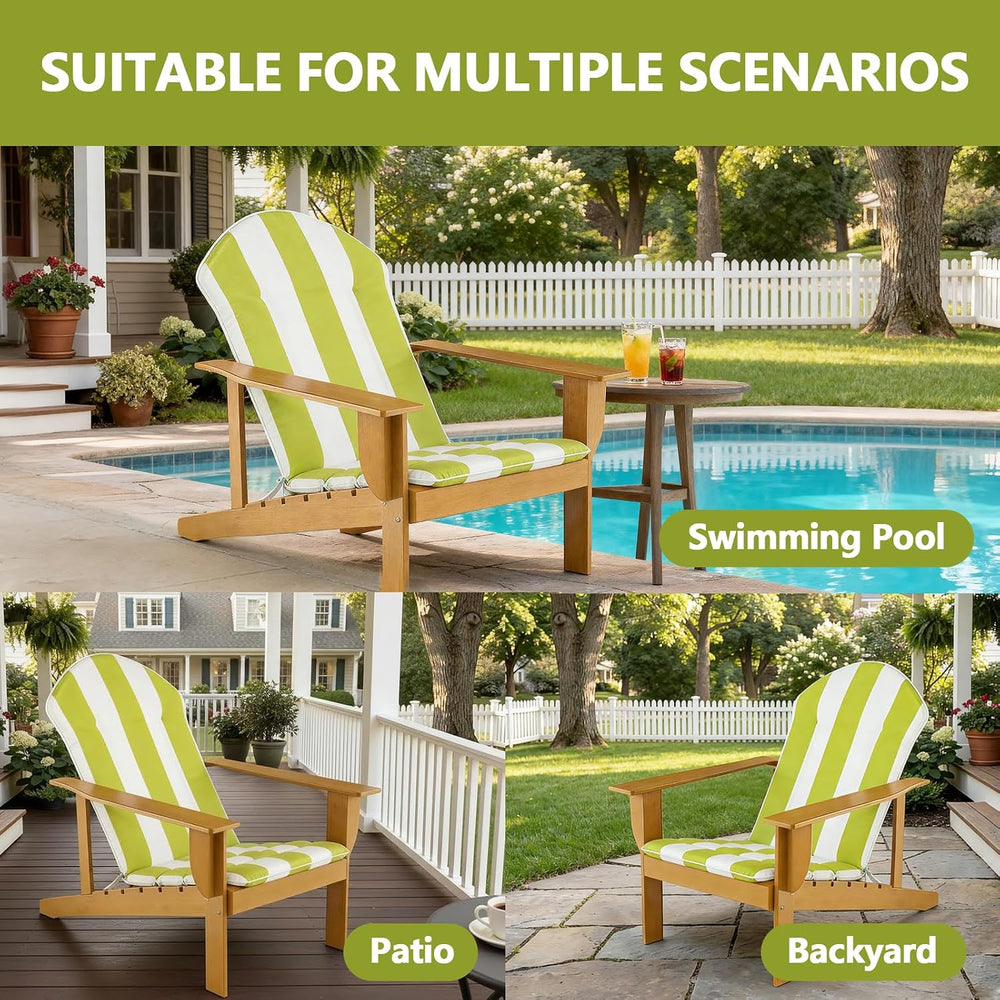 Goodgoods 20x50 Adirondack Chair Cushions 2-Pack, 30D Foam, Green Stripes