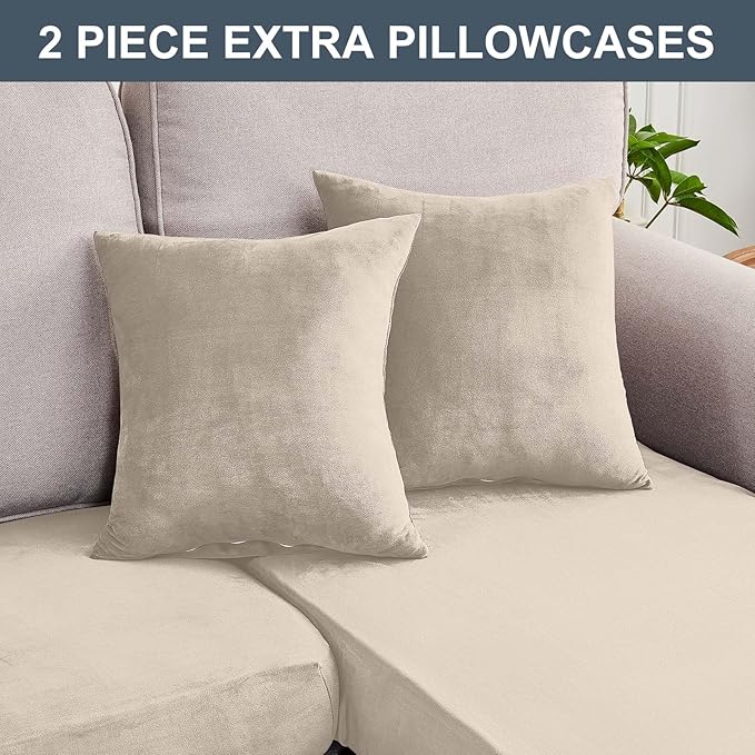 Couch Cover 8-Piece Elastic Velvet Couch Cushion Covers & Chaise Slipcovers - Image 8