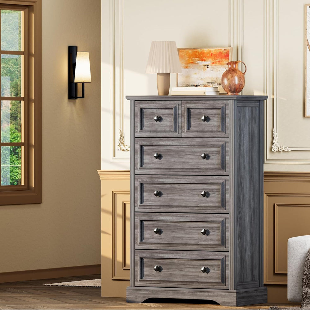 VVFLU Grey Dresser, 48" Tall Dresser with Natural Texture & Metal Ha...