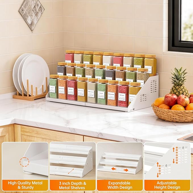 RCHYFEED Spice Rack Organizer for Cabinet, Expandable 3 Tiered Spice Rack