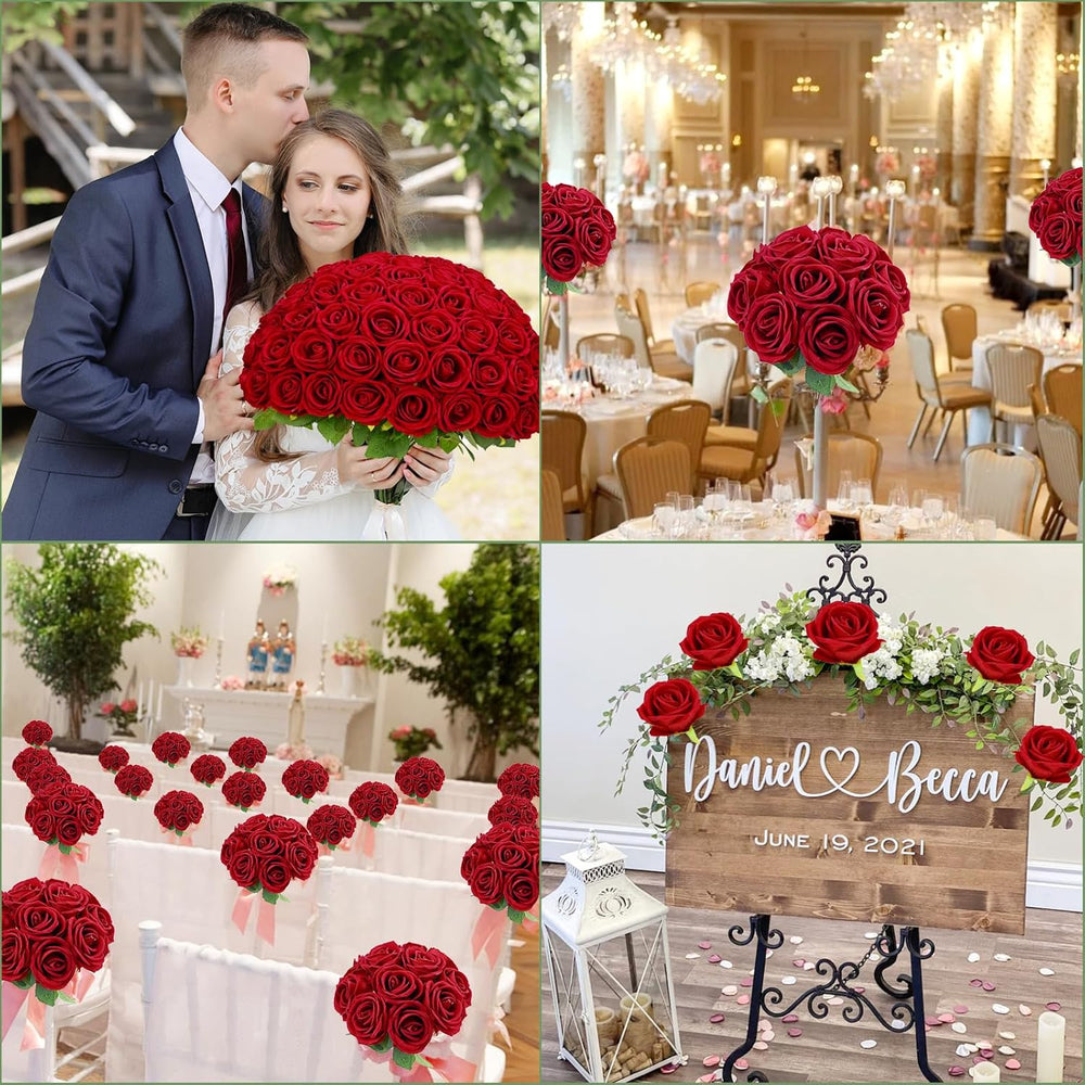 Waipfaru 50 Pcs Red Roses Artificial Flowers
