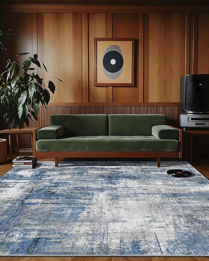 Latte&Fog 8x10 Area Rugs for Living Room, Large Blue Modern Abstract Washable - Image 8