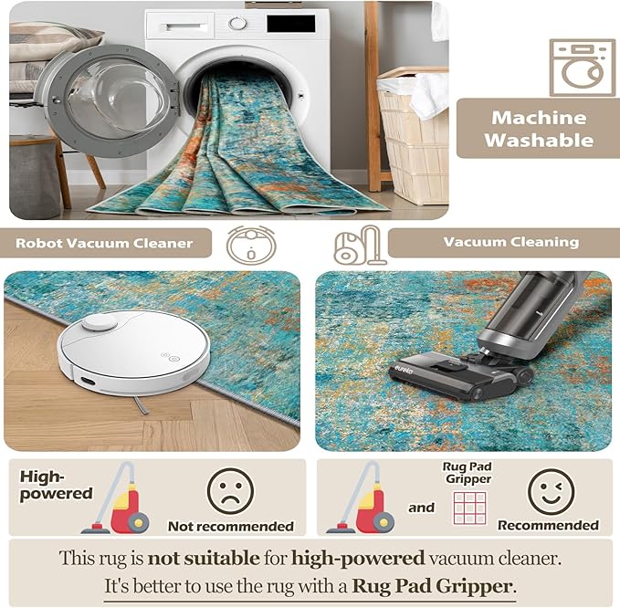 Washable Area Rugs Square 8ft Non-Slip Modern Abstract Soft - Image 3