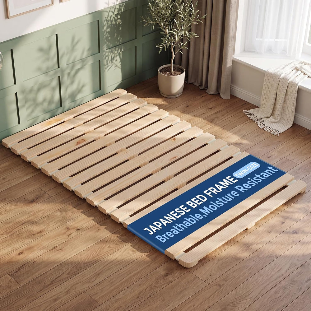 Japanese Bed Frame,Twin Foldable Tatami Floor Bed Frame, Futon Frame