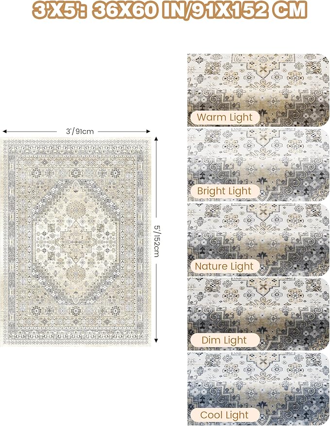 3x5 Washable Area Rug for Entryway, Kitchen Rugs Non Slip for Dining Room - Image 2