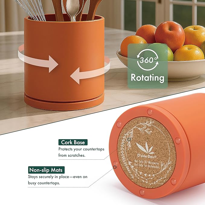 D'vine Dev 360° Rotating Utensil Holder – 5" Kitchen Utensil Crock - Image 4