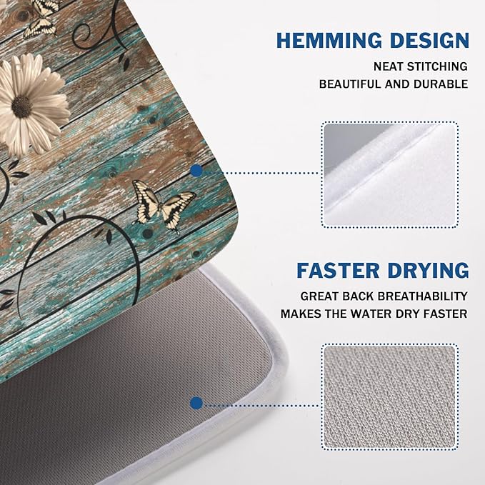 Dish Drying Mat for Kitchen Counter 18 x 24 Inch Rustic Vintage Daisy Floral - Image 4