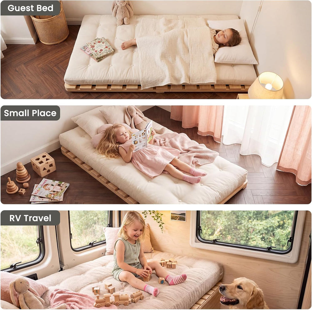 Floor Bed Frame, Foldable Japanese Tatami Bed Frame for Futon Mattress