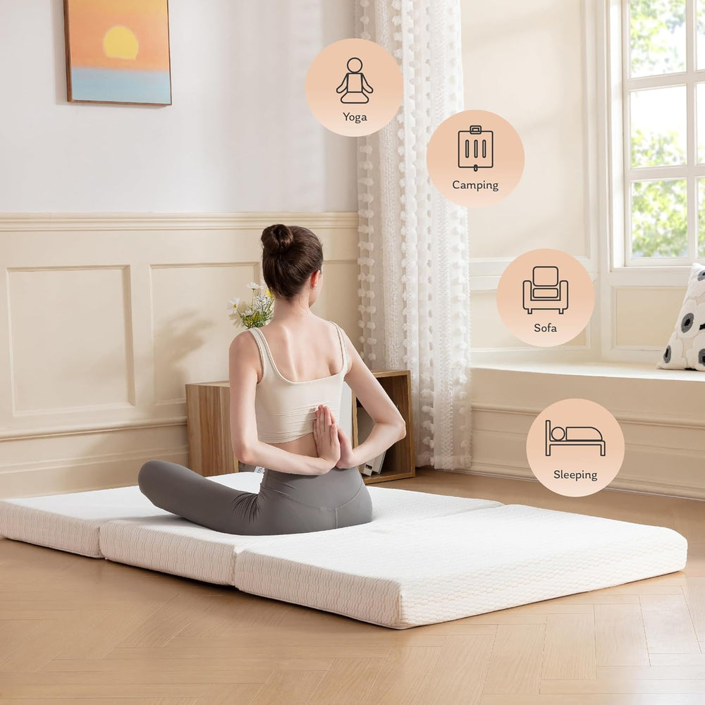MLILY Foldable Mattress, 4 inch Single Tri Fold Memory Foam Mattress Topper, ...
