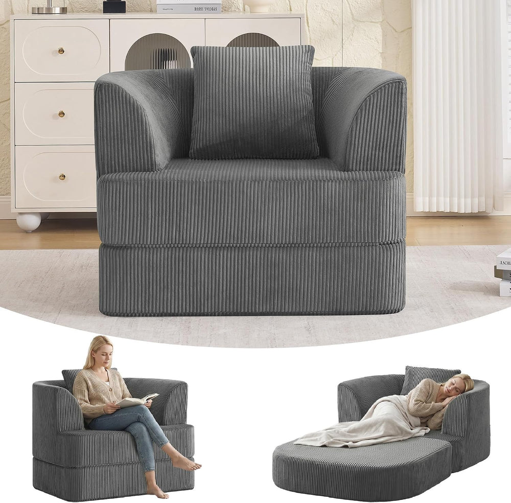 HUBSON 2-in-1 Folding Sofa Bed, Corduroy Convertible Single Sleeper Chair Bed...