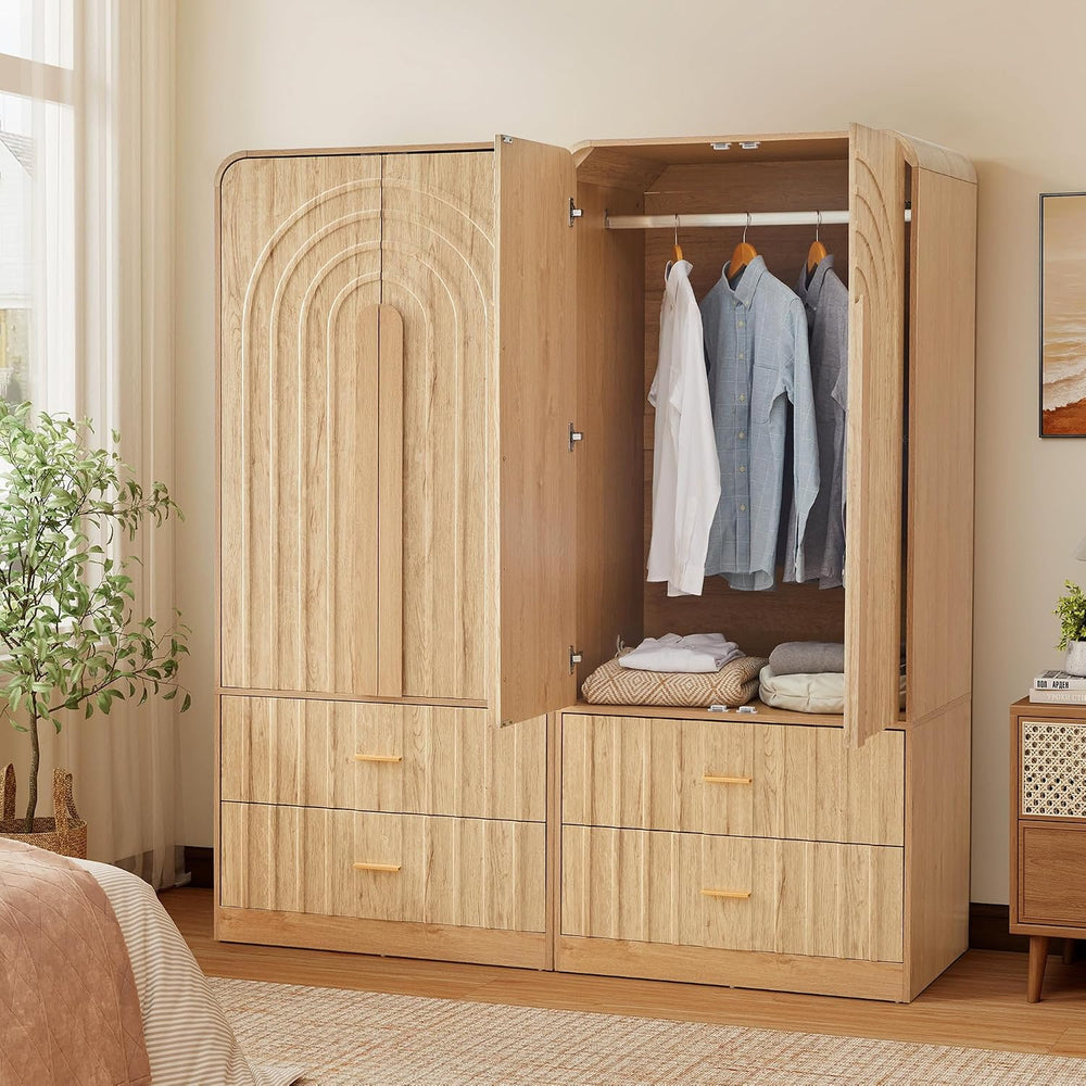 ORRD Freestanding Armoire Wardrobe Closet with Arched Fluted 2 Doors and 2 St...