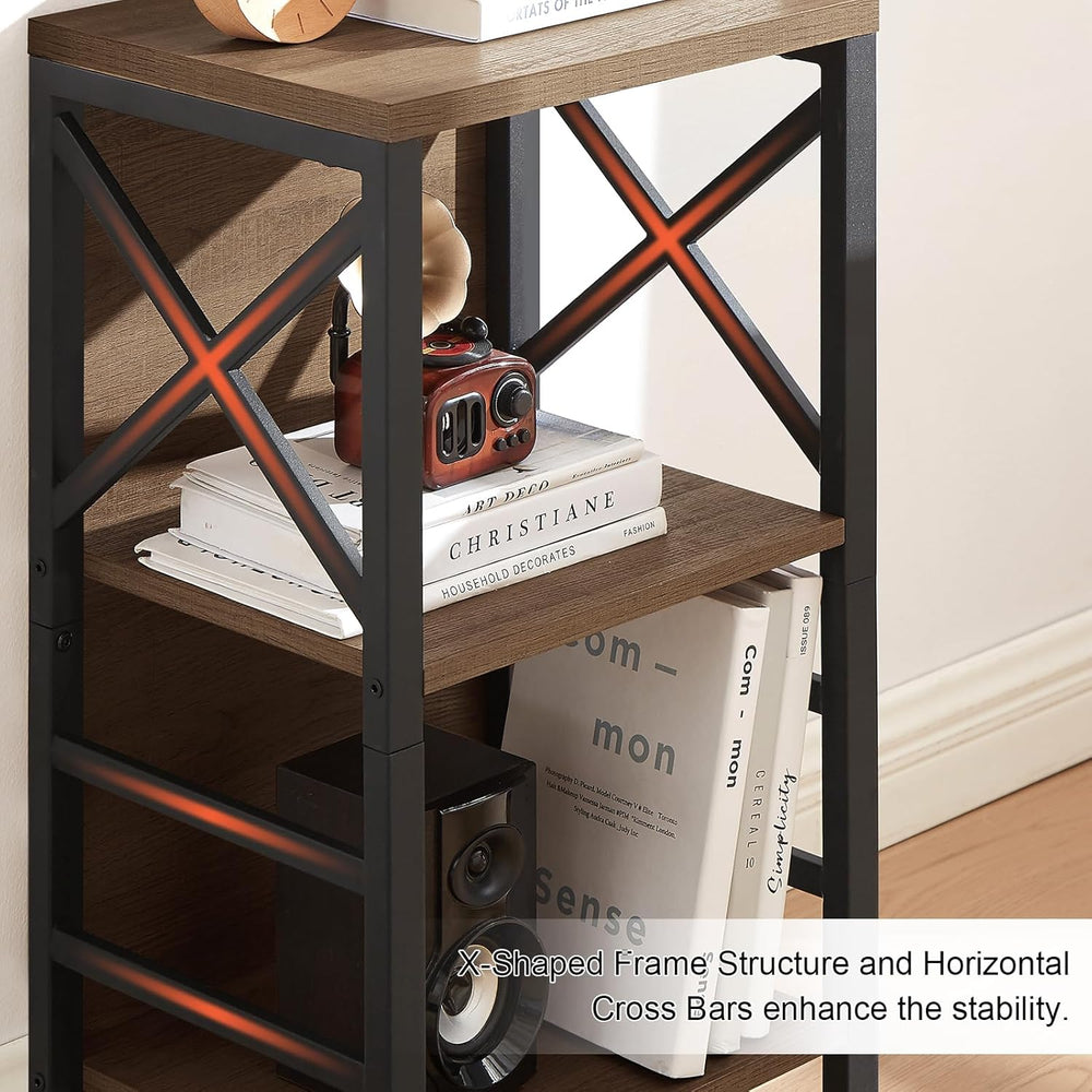 MNEETRUNG Small Bookshelf, 3 Tier Industrial Shelf with Metal Frame and Backb...