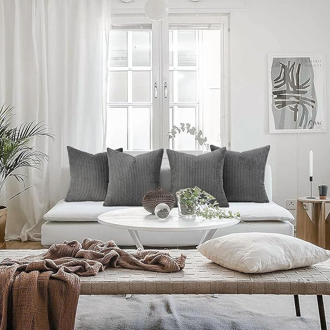 Topfinel Dark Grey Throw Pillow Covers Set of 4, Soft Velvet Modern - Image 3