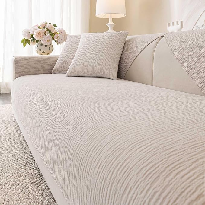 Soft Waterproof Chenille Cover Washable, Non Slip Sectional Sofa Covers by Aucrovee