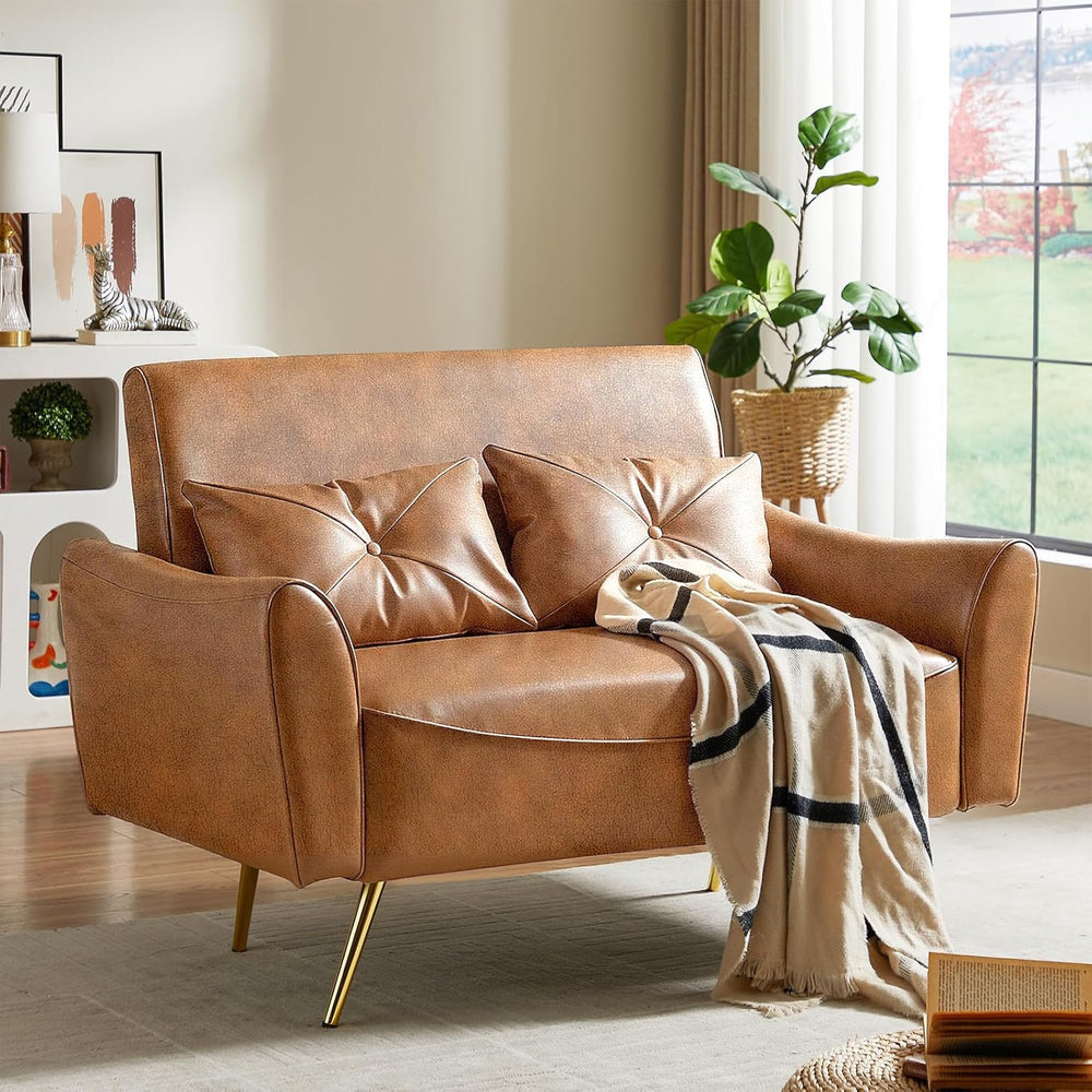 Brelice 47" Faux Leather Loveseat Sofa, Modern Small Couch for Small Spa...