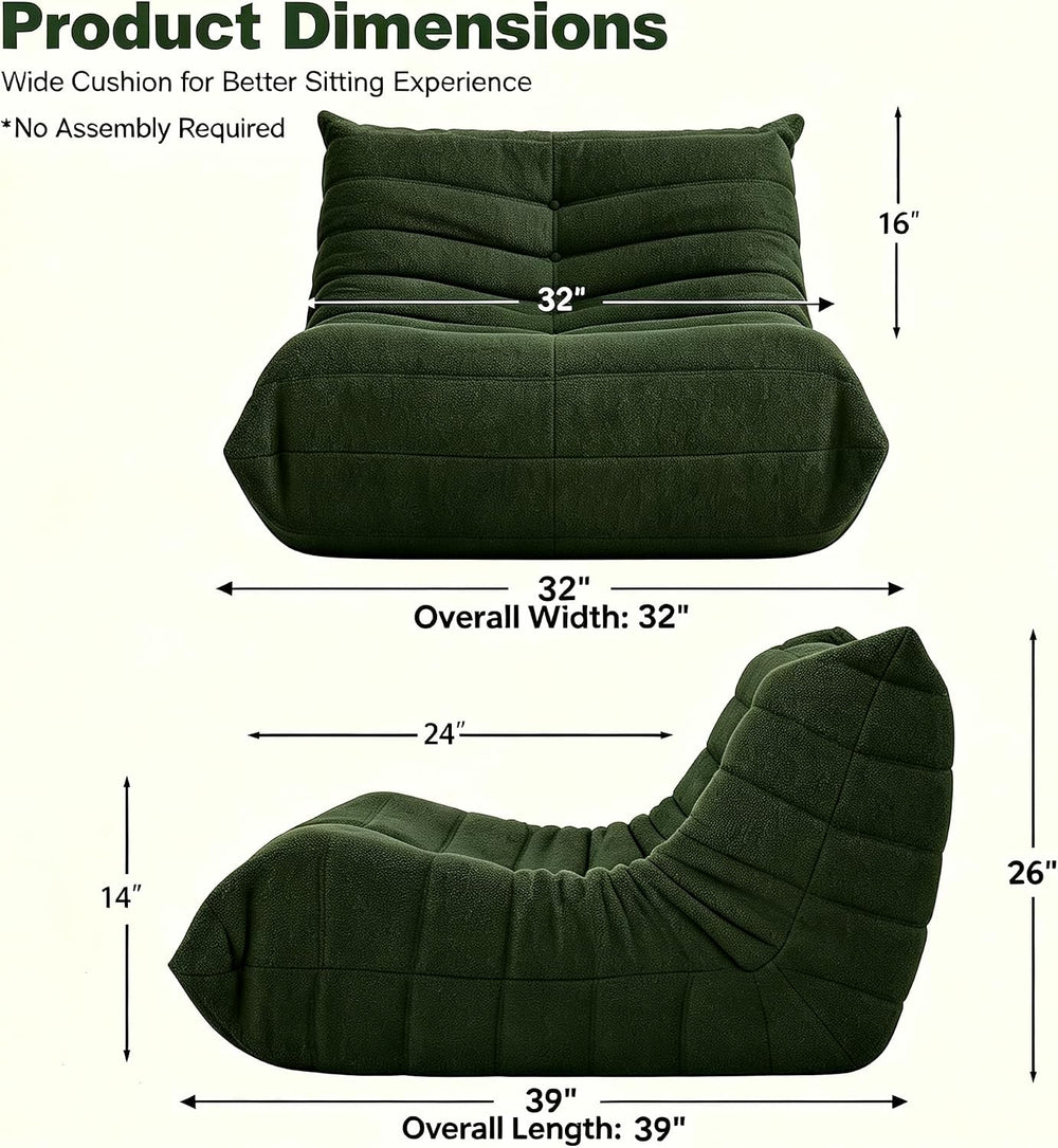 YVDNHP Bean Bag Chair for Adults, L-Shaped Memory Foam Togo Lounger Green