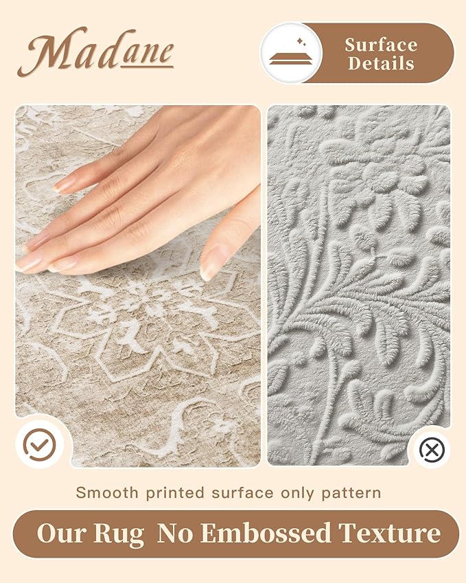 Madane 8x10 Area Rugs for Living Room, Machine Washable Vintage Natural Rug - Image 4