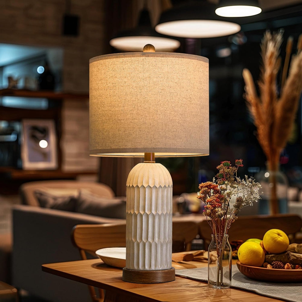 22" Bedside Table Lamps Set of 2, Farmhouse Lamp with USB A+C,Brown
