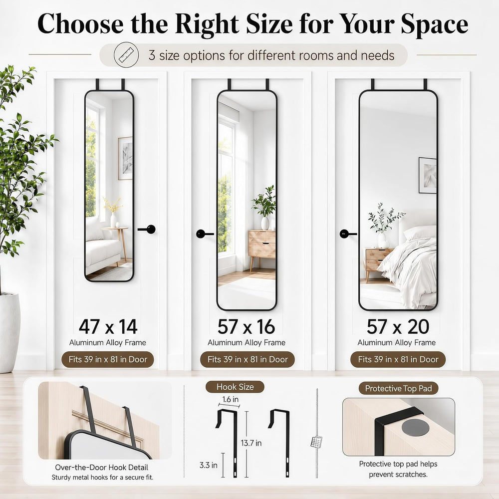 SCWF-GZ 47x14 Full Length Mirror Over the Door,Wall Mounted/Rope Hang Black