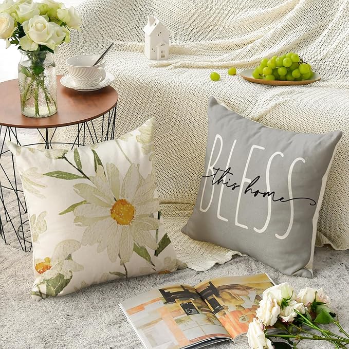 AVOIN colorlife Home Sweet Home Spring Summer Flowers Throw Pillow Covers - Image 4