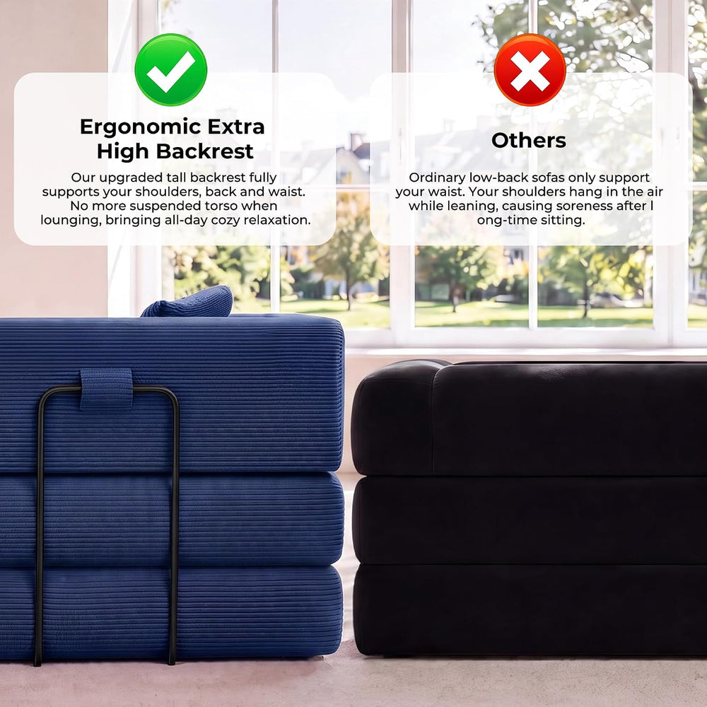 79" High Back Boneless Couch, Convertible Sofa Bed, Navy Blue
