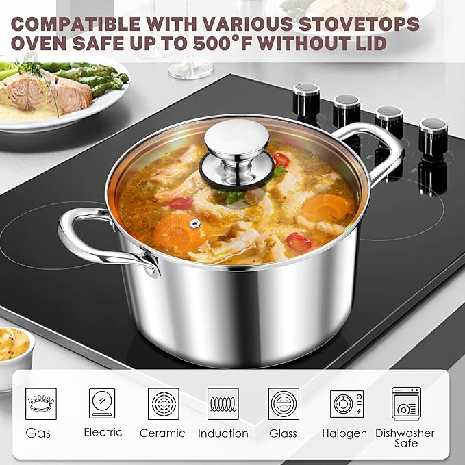 Herogo 4.5 Quart Stock Pot, Tri-Ply Cooking Pot - Image 5