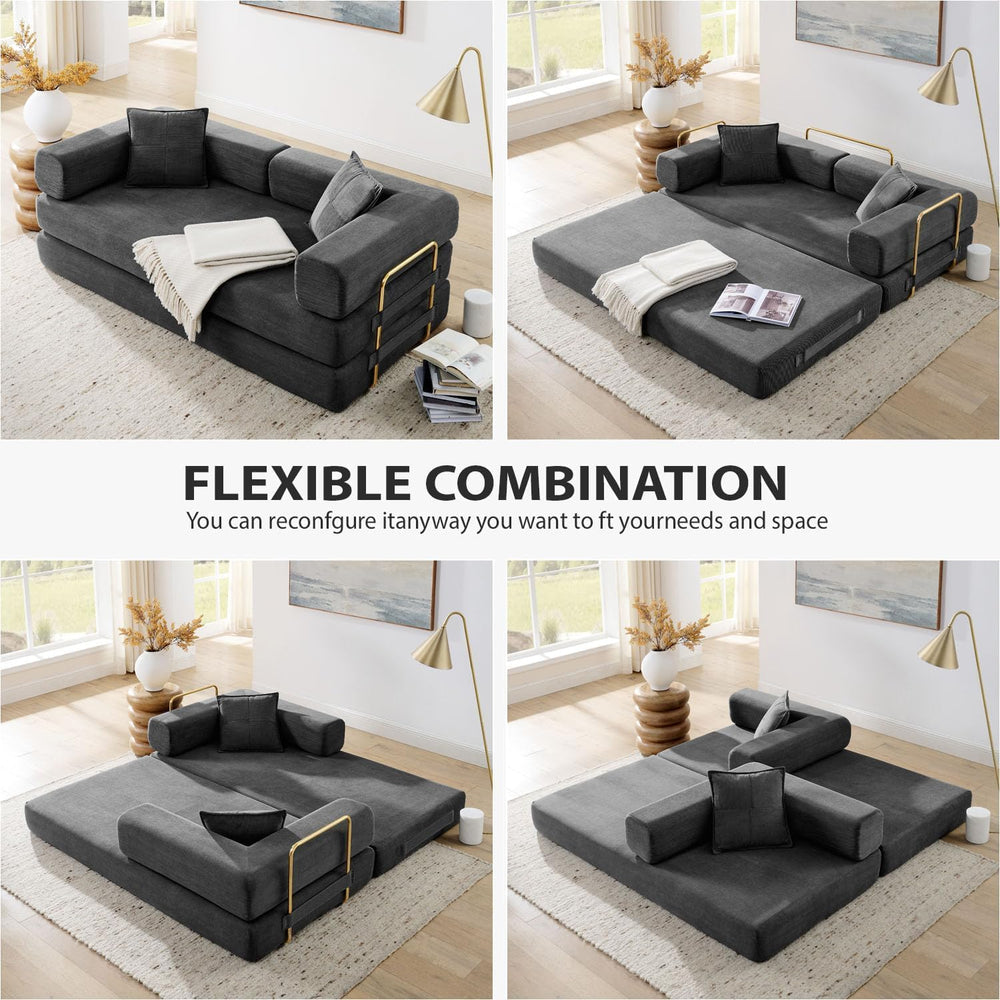 Convertible Folding Sofa Bed, Modern Futon Sleeper Sofa Fold Out Couch Bed wi...