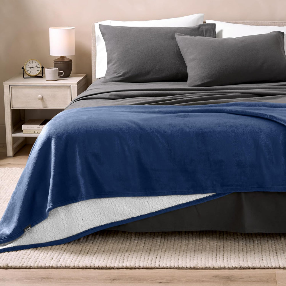 Bare Home Sherpa Fleece Blanket (Full/Queen, Dark Blue)