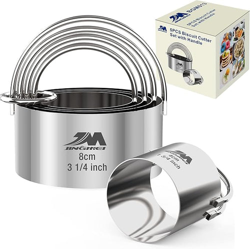 5 Pieces Circle Biscuit Cutter, Professional Stainless Steel Round Cookies Mold by MJINGMEI