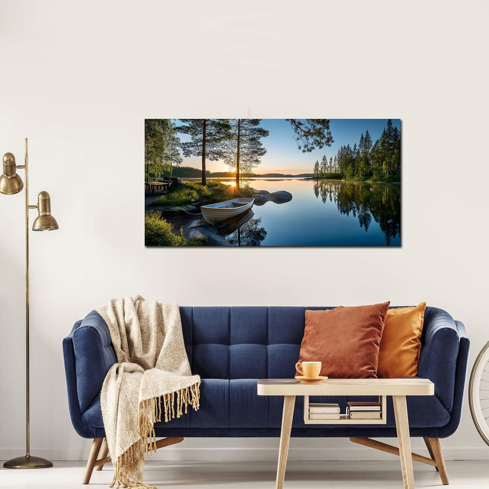 SSNEEKNDG Large Green Landscape Canvas Wall Art for Living Room Forest Lake S...